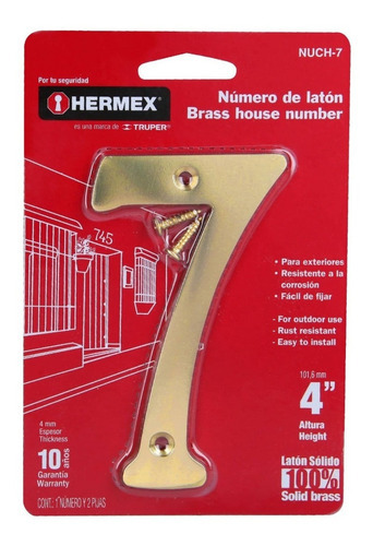 Número De Latón Sólido De 4', No.7, Hermex