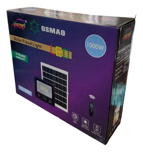 Foco Solar 1000w + Panel Solar Y Control Remoto Ip 67 Osmao