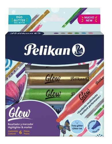 Resaltador/marcador Pelikan Escarchado Duo Glow X 6 Uds