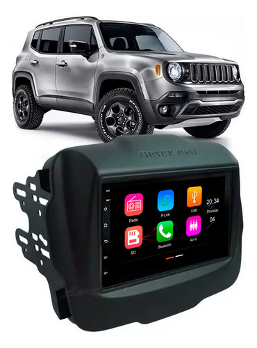 Multimidia Mp5 Carplay Android Bt + Moldura Preta Renegade