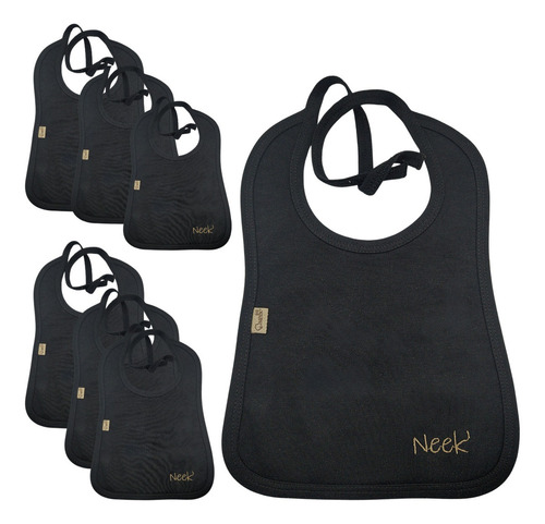 Set 12 Pz Baberos Bebé Gde 100% Algodón Plastificado Neek' Negro