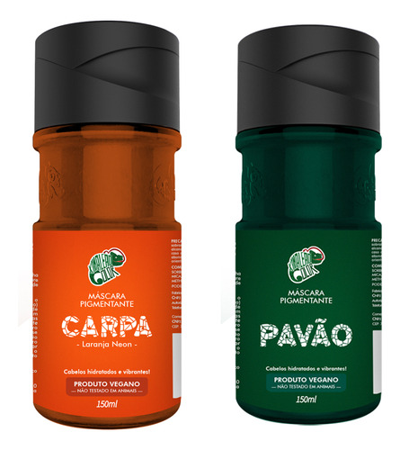  Kit Máscara Pigmentante Carpa + Pavão 150ml Kamaleão Color Tom Laranja Neon + Verde