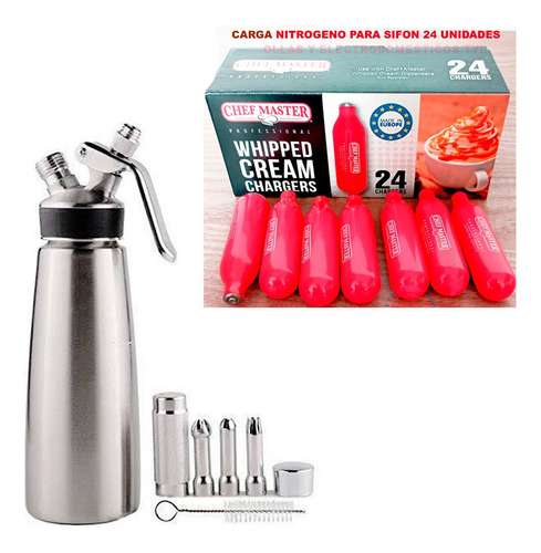 Sifon/dispensador Chantilly De 1l Acero Inox + 24 Cargas