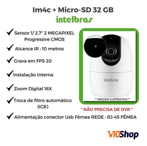 Camera De Segurança Wifi Im4c Com Micro-sd 32 Gb Intelbras