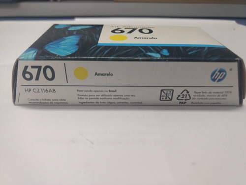 Imagem 5 de 5 de Cartucho Original Ink Advantage Hp 670 Amarelo 3,5ml Cz116ab