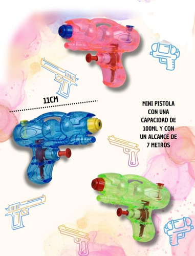 36 Pistola Lanzador Mini #11cms Transpar 100ml Alcance 7mts