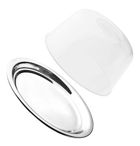 Queijeira Inox C/ Tampa Acrilica Porta Queijo Bandeja 21 Cm