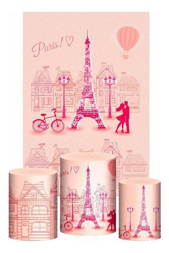 Kit Casado Paris Trio Capa Cilindro Retangular Tecido