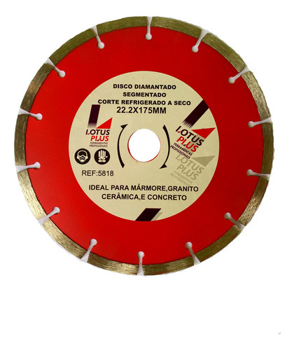 Disco Diamantado Segmentado Corte Refri E Seco 180mm 7 Pol Cor Vermelho