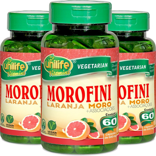 Kit 3 Morofini Laranja Moro Unilife Vitamins 60 Cápsulas Sabor Sem Sabor