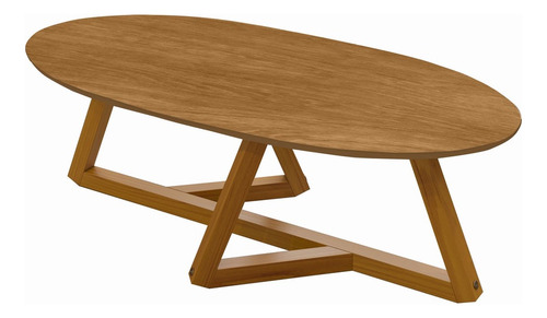 Mesa De Centro Classic Oval Em Mdf Com Pès Madeira Maciça Cor Nature