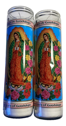 Veladora Virgen De Guadalupe White /// Juego De 2 Velas De C