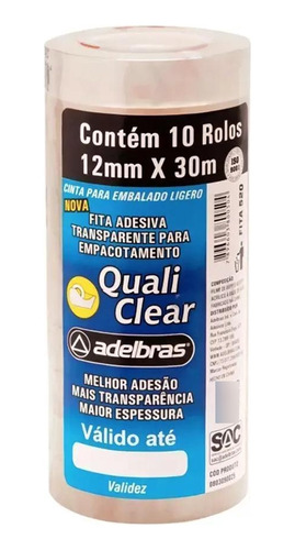 40 Fitas Adelbras Adesiva Multiuso Transparente 12mm X 30m