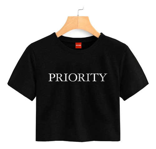 Blusa Crop Top Priority Mujer Playera Crop Negra #805