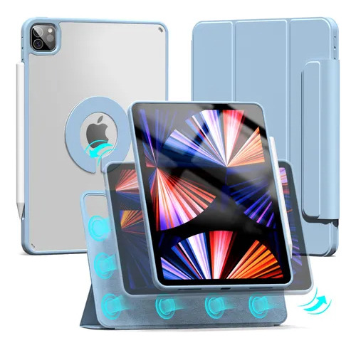 Mr. Gadgets Funda Case Transparente Smart Folio 2 En 1 Magnetico, Antifouling, Compatible Con iPad Pro M4 13 Pulgadas, Porta Lapices, Soporte Plegable, Color Azul Cielo