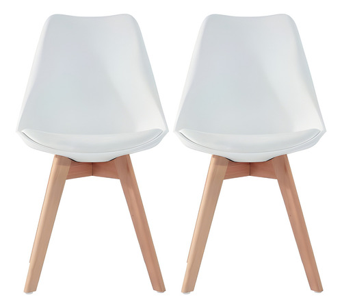 Set 2 Sillas Comedor Tulip Moderna Minimalista Acolchonada Estructura De La Silla Marrón Claro Asiento Blanco Diseño De La Tela Acolchonado