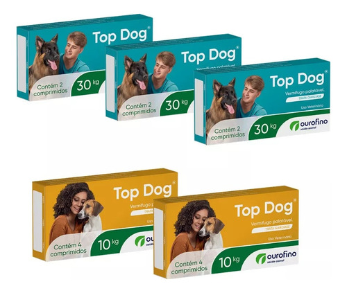 2 Top Dog Cães 10kg 4 Comprim + 3 Top Dog Cães 30kg 2 Compri