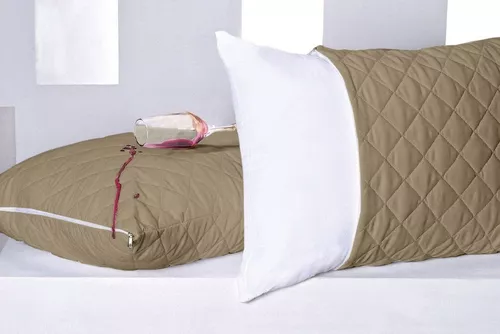 Kit con 2 fundas de almohada impermeable con cremallera, 90 cm x 50 cm,  color avellana