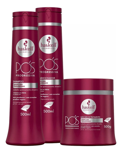 Kit Haskell Pós Progressiva 500ml Completo Shampoo Cond Másc