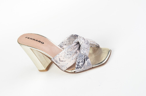 Imagen 4 de 10 de Zuecos Sandalias Taco Alto De Mujer De Cuero Knot - Ferraro