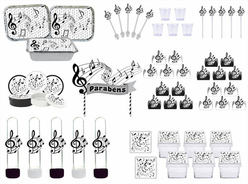 Kit Festa Decoração Notas Musicais P&b 121 Pç Envio Imediato