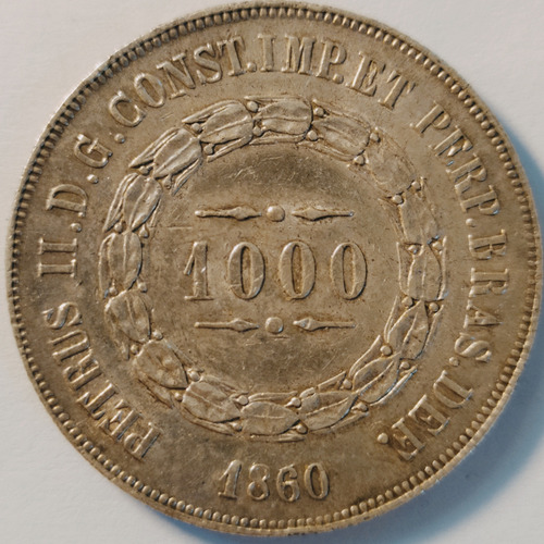 Moeda De Prata 1000 Réis 1860 Data Emendada - Império (Usado)