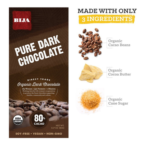Bija Chocolates Orgánicos 70%, 72% Y 80% De Chocolate Negro
