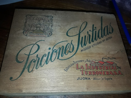 Antigua Caja Madera Turrones Jijona Alicante Marca Montserra