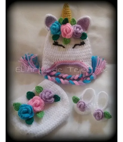 Pa alero Gorro Y Zapatitos De Tejidos Unicornio 0 3 Meses Env o