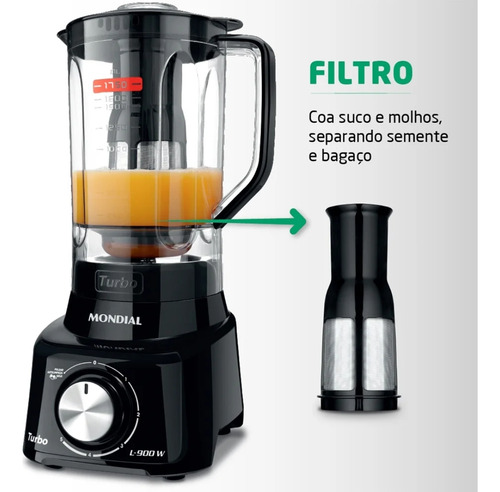 Liquidificador Mondial Turbo L900 5 Vel Filtro 900w Vermelho Preto