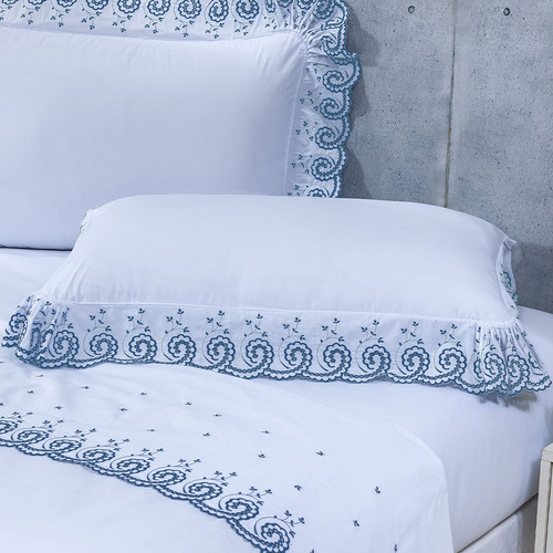 Kit Roupa De Cama King Suíte Master 12 Peças + Jogo De Banho Azul-aço Topázio