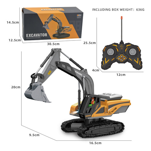 Excavadora 1:22 A Control Remoto De Juguete, 8 Canales Color Naranja Claro