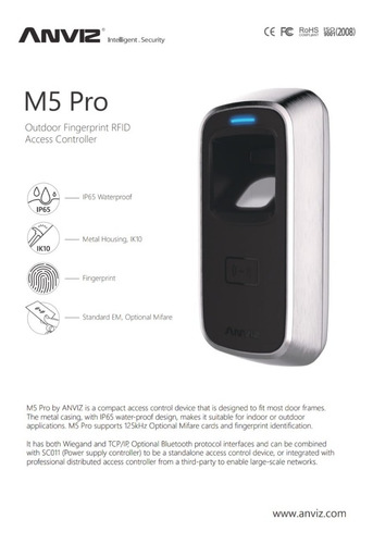 Anviz M5-pro Control De Acceso Huella Exterior Sin Fuente