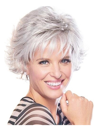 Para Peluca Ombre De Mujer, Corta Y Despeinada, Gris Y