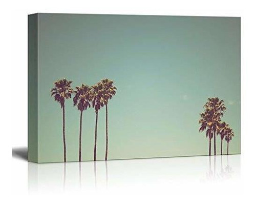 Wall26 Canvas Wall Art - Retro Style Tall Palm Tree Under Cl