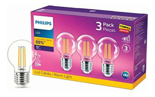 Philips Led 3 Focos Filamento G16.5 Luz Cálida
