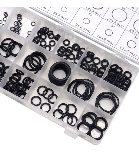 Kit Juego Caja De Orings Sellos Negros 17 Tamaños 222 Piezas