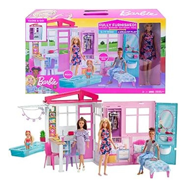 Barbie Muñeca Y Casa De Muñecas, Juego Portátil De 1 Planta