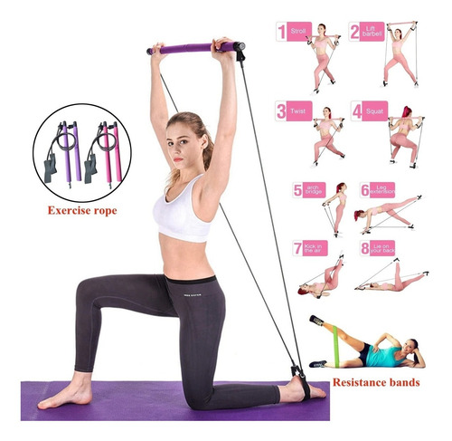 Imagen 6 de 7 de Barra Pilates Con Banda Elásticas Resistencia Yoga / Lhua
