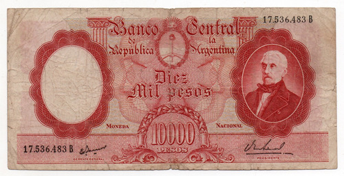 Billete Argentina 10000 Pesos Moneda Nacional Bottero 2195