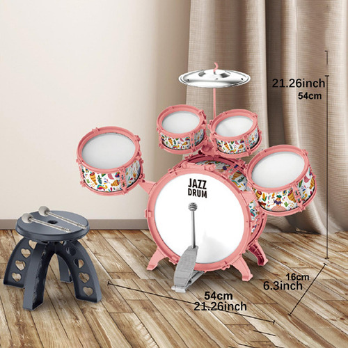 Juego De Batería De Jazz Para Niños Con Taburete, Rosa