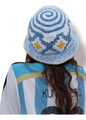 Gorro Tejido Crochet. Piluso Argentina Mundial Bucket Granny