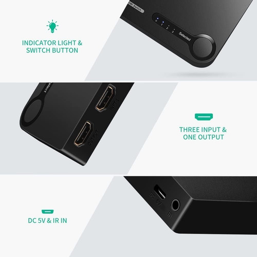 Switch Selector Hdmi 3x1 3 Entradas A 1 Salida Ugreen 2k 4k