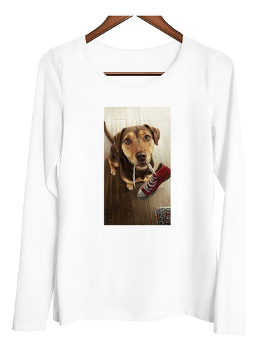 Remera Mujer Ml Perros Perro Tierno Zapatilla Juguetón