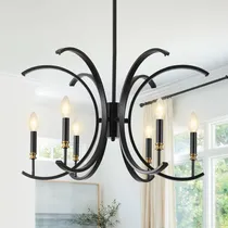 Comprar Candelabro 6 Luz Negro Moderno Para Comedor Mesa Lampara 25 