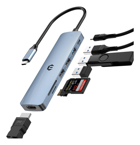 Hub Usb C 7 1 Adaptador Transferencia Dato 5 Gbps Un Hdmi 4k