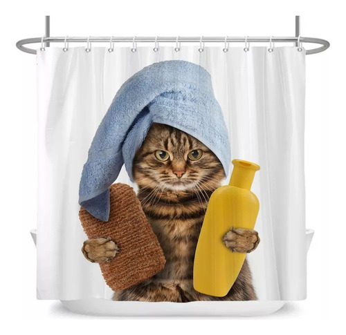 Divertida Cortina De Ducha Con Diseño De Perro Y Gato