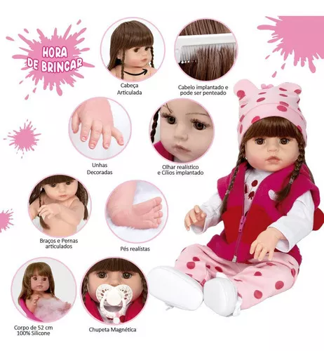 Boneca Bebe Reborn Realista Girafinha Menina de Silicone em