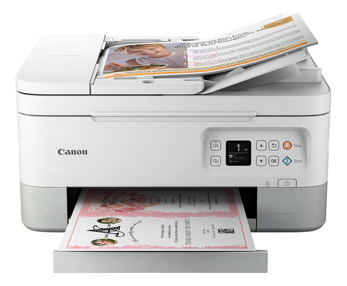 Canon Pixma Tr7020a Impresora De Inyección De Tinta A Color Inalámbrica Todo En Uno, Con Impresión Dúplex, Impresión Móvil Y Alimentador De Documentos Automático, Color Blanco