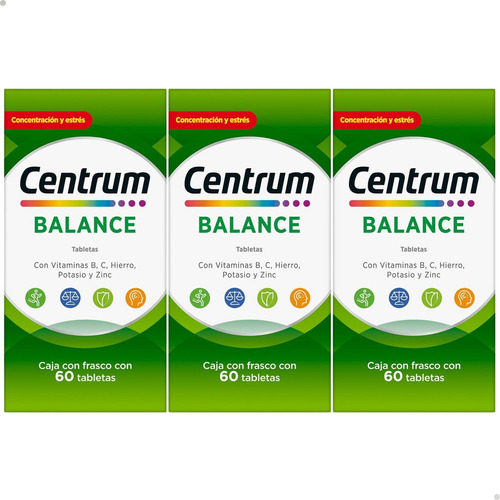 Multivitamínico Centrum Balance con Vitamina B Vitamina C Hierro Potasio y Zinc 3 Pack de 60 Tabletas
